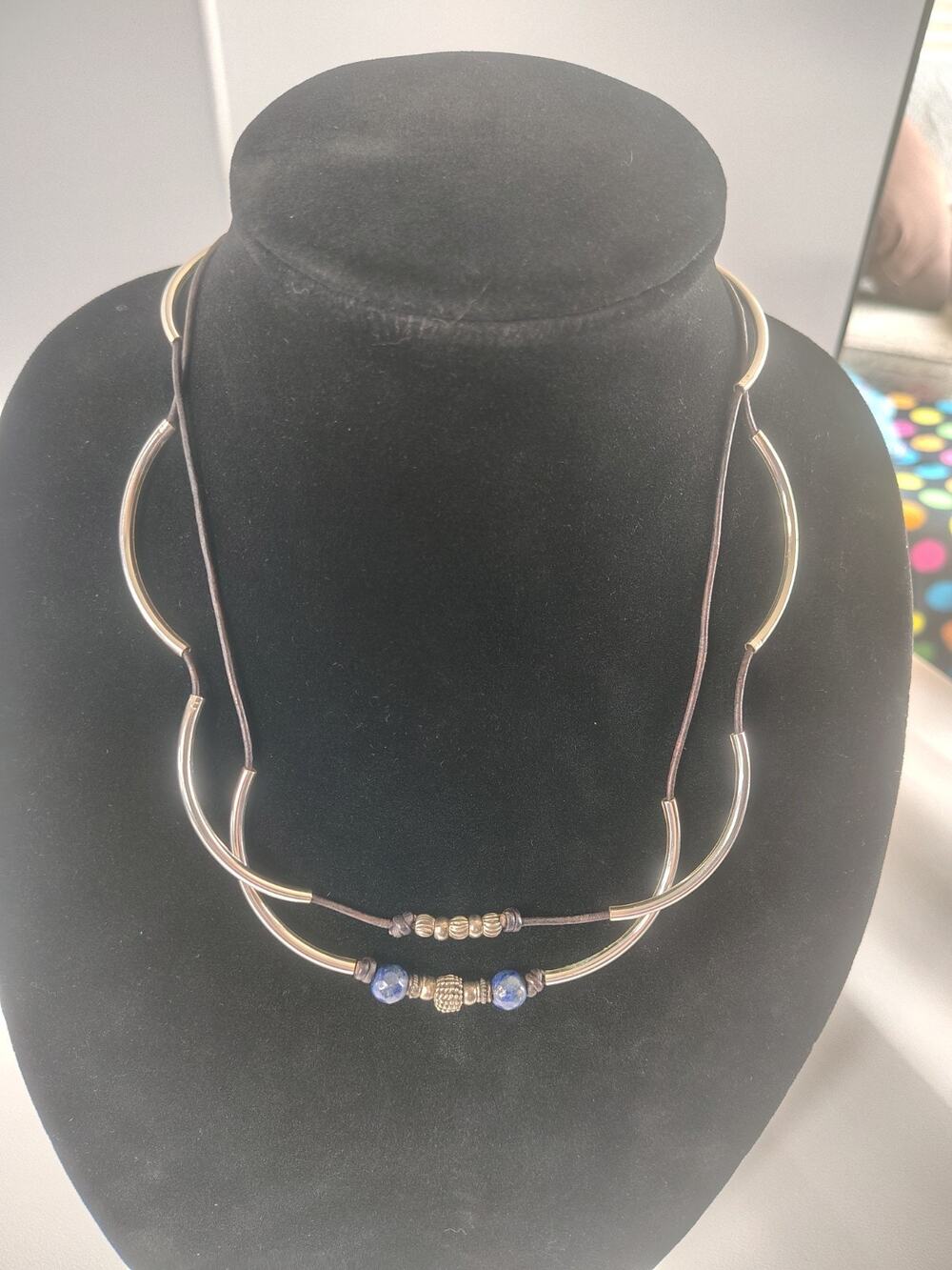 Lizzy James Layered Wavy Double Strand Necklace Blue Silver Black USA Made